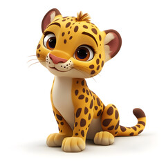 3d cartoon cute illustration of leopard on white background