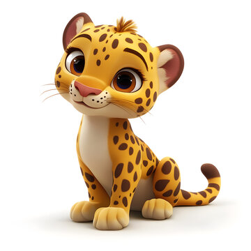 3d cartoon cute illustration of leopard on white background