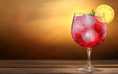 Refreshing Raspberry Lemon Gin Fizz Cocktail in a Wine Glass