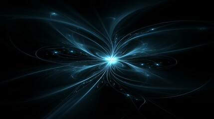 Obraz premium Abstract Light Fractal Spreading From Center Point With Glowing Sparks And Dark Background