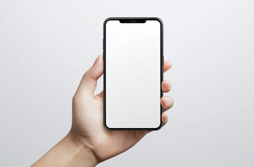 Hand Holding a Modern Smartphone with a Blank Screen Against a Minimalist Background