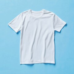 White t-shirt on blue background, clothing mockup