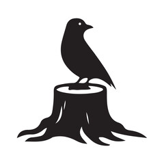 Bird silhouette vector, A Bird sitting on tree bole, Bird on a tree trunk