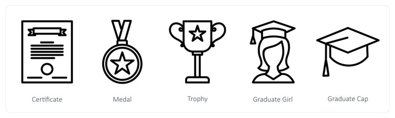 A set of 5 education icons as certificate, medal, trophy