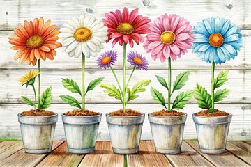 Fototapeta premium Hand-Drawn Daisy Prints: Farmhouse Home Decor & Gardening Theme Stock Photo