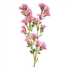 Fototapeta premium Delicate Pink Flowers on Green Stem Isolated Against White Background for Nature and Floral Design Projects