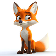 Obraz premium 3d cartoon cute illustration of fox on white background