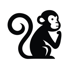 Monkey silhouette vector, Monkey vector art illustration, Chimpanzee silhouette icon