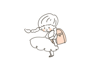 ランドセルを背負い, 笑顔でこちらを見るおさげの女の子　入学式　4月　春
