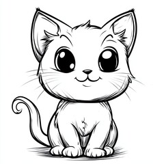 Obraz premium Adorable Chibi Cat Coloring Page Simple Line Art Illustration for Kids 