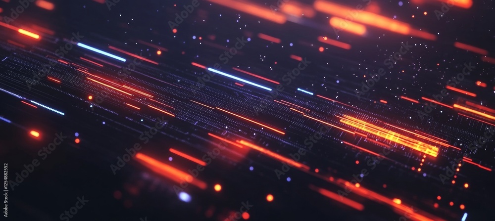 Poster futuristic circuitry, glowing lines on a dark background an abstract high-tech visualization.