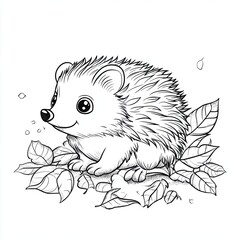 Obraz premium Adorable Hedgehog Autumn Leaves Coloring Page Design for Kids