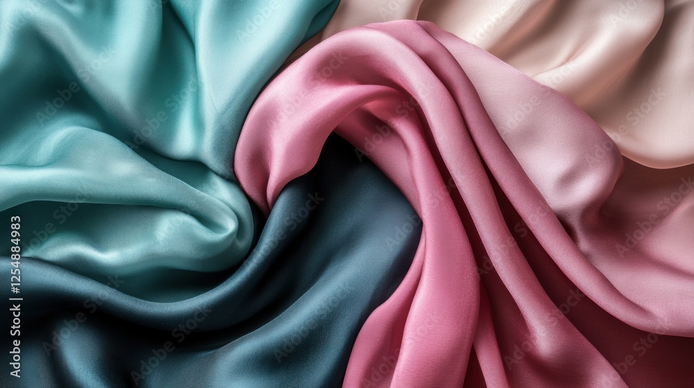 Poster exquisite silk fabrics arranged beautifully in soft hues and elegant tones for a refined display. ge