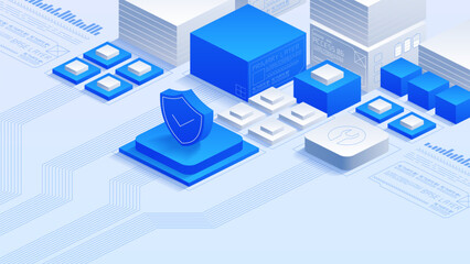 Vector isometric digital illustration of a cybersecurity concept, highlighting advanced technology, data protection, and network security in a futuristic digital environment.