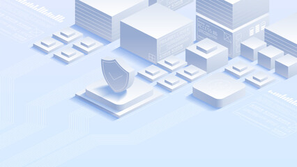 Cybersecurity data protection elements like locks, shields, and digital networks Modern technology and security in the digital age, emphasizing encryption, network safety, and cyber threat prevention.