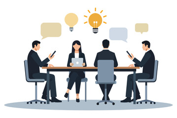 Business Meeting and Team Collaboration Flat Vector Illustration of Professional Discussion