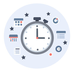Obraz premium Stopwatch and Productivity Management Flat Vector Illustration of Time Tracking and Efficiency
