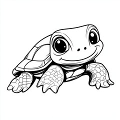Fototapeta premium Simple Turtle Coloring Page Flat Design Illustration for Kids