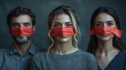 Silenced people, serious, protest, against something, social awareness