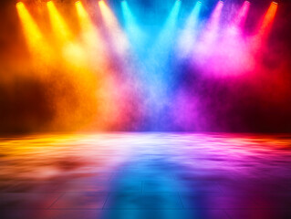 Colorful stage with lights and smoke