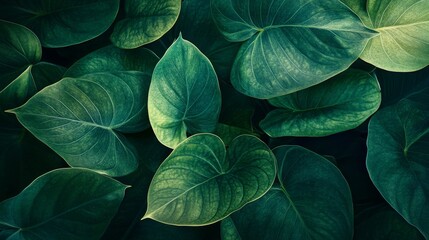 Obraz premium 86.A closeup of vibrant green leaves, their veins intricately detailed against a soft, blurred green background, evoking a sense of freshness and nature.