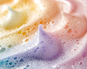 Fototapeta premium Macro abstract of soap foam with rainbow reflections forming a colorful mosaic of round patterns