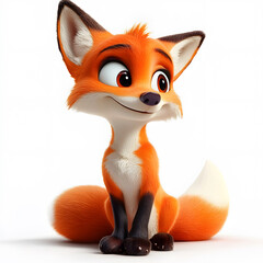 Obraz premium 3d cartoon cute illustration of fox on white background