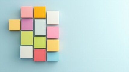 A colorful arrangement of square blocks on a light blue background, showcasing a playful and creative design.
