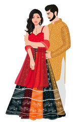 Indian Wedding Couple standing Wearing Indian Ethnic Outfit 