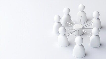 Obraz premium Connecting entrepreneurs with business resources. A minimalist image showing white figurines arranged in a circle, connected by lines, symbolizing collaboration and networking.