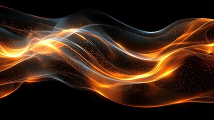 Obraz premium Abstract digital art fluid motion of orange and blue light waves on dark background