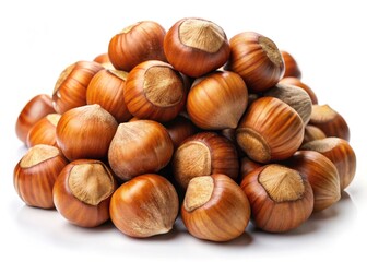 Hazelnut Photography:  Close-up Image of Brown Hazelnuts, Round Shape, Textured Surface, Food Photography