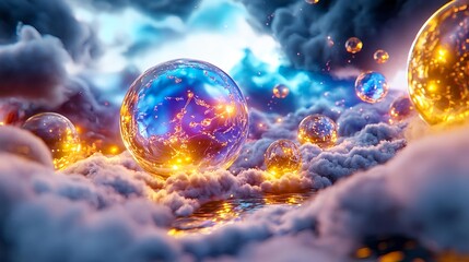 Glowing Orbs in Dreamy Cloudscape - Abstract backgrounds