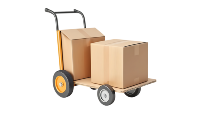 3d Hand truck with cardboard or parcel box png 