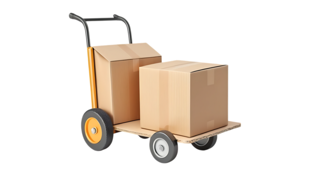 3d Hand truck with cardboard or parcel box png 