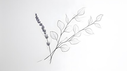 Lavender and sketched branches create a minimal botanical art piece