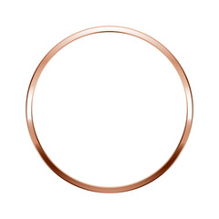 Round pink gold frame. Isolated luxury circle rose gold border. Copper ring flat frame mockup design element. Vector illustration.