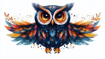 Obraz premium Abstract illustration of an owl with colorful wings featuring intricate patterns and designs