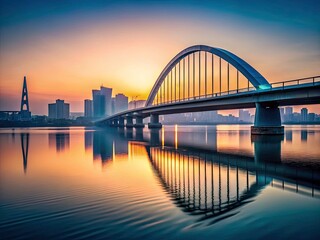 Obraz premium Minimalist City Bridge Photography: Urban Skyline, Architectural Design, Modern Bridge