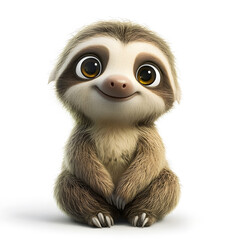 Obraz premium 3d cartoon cute illustration of sloth on white background