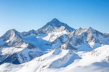 Obraz premium Majestic Snow-Capped Mountain Under Clear Blue Sky Evoking Serenity and Adventure 