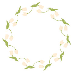 Fototapeta premium Round Frame with White Tulips. Circle Border Card with Spring Flowers. Festive decoration. Vector illustration