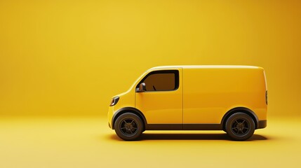 Delivery Vehicle with Cargo Transport Service Isolated on Yellow 3D Background: Fast Industrial Shipment and Logistics Concept