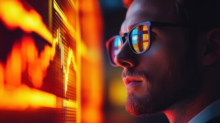Business professional analyzing data on computer screen wearing sunglasses in office environment