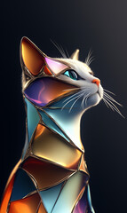 Futuristic Stained Glass Cat. 3D Hyper Realistic Digital Art for Wall Art, Posters. Cat, stained glass cat, 3D cat art, digital cat illustration, cyberpunk cat, abstract feline, modern art cat