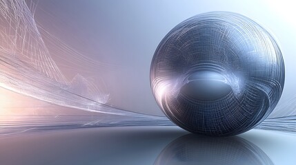 Spherical metallic object with reflective surface and flowing threads