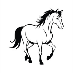 Black and White Illustration of a Galloping Horse Silhouette Perfect for Logos and Vector Designs. Silhouette horse icon, horse drawing, horse logo, horse vector
