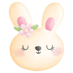 Easter bunny with flowers watercolor illustration