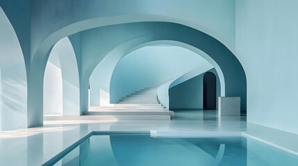 Fototapeta premium Minimalist background, white and blue, modern architecture, lines 