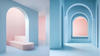 Minimalist background, white and blue, modern architecture, lines
